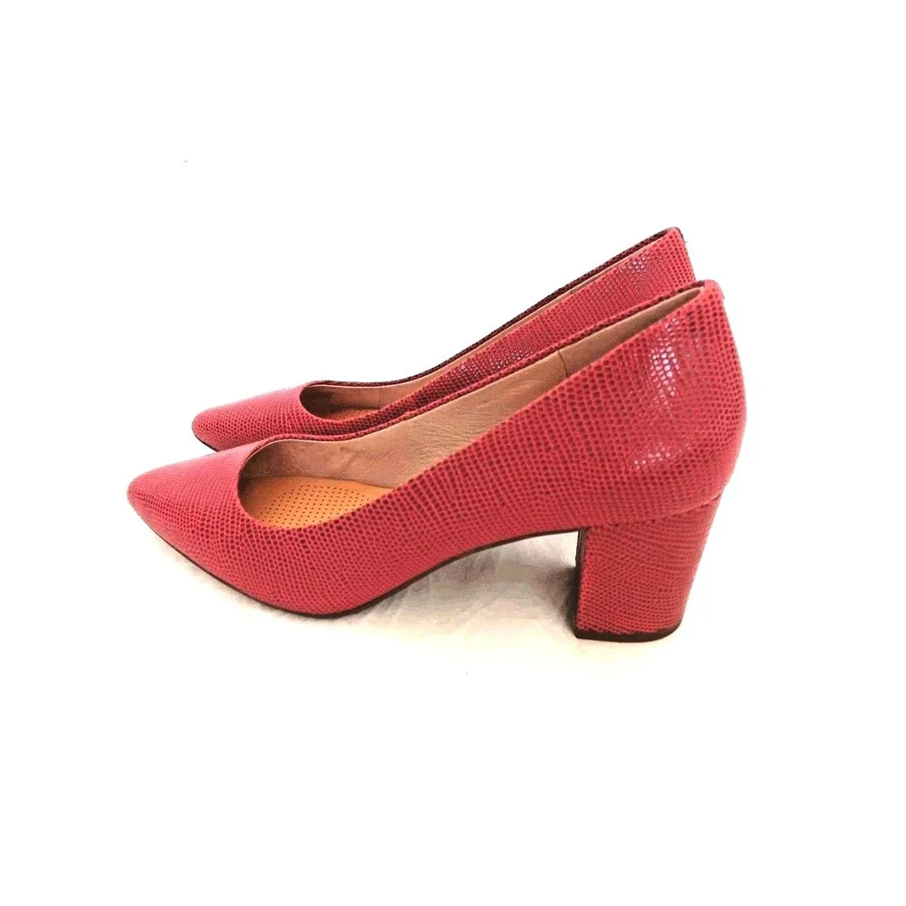 CC Corso Como Red Snake Embossed Leather Pointed Toe Block Heel Pumps - Size 9M